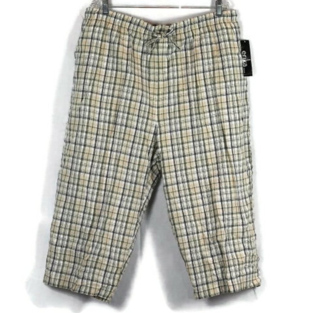 Erika Plaid Women's Short Pajama Pants Drawstring Elastic Waist 2X 002